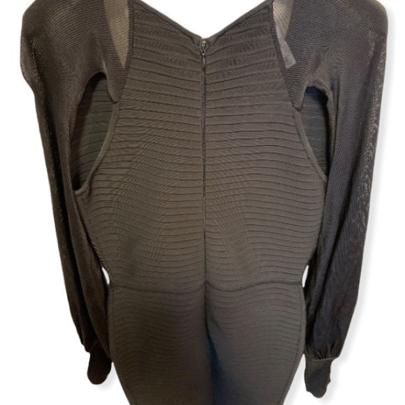 HERVE LEGER PARIS Bandage Mesh Cut-Out Long Sleeve Dress SMALL
