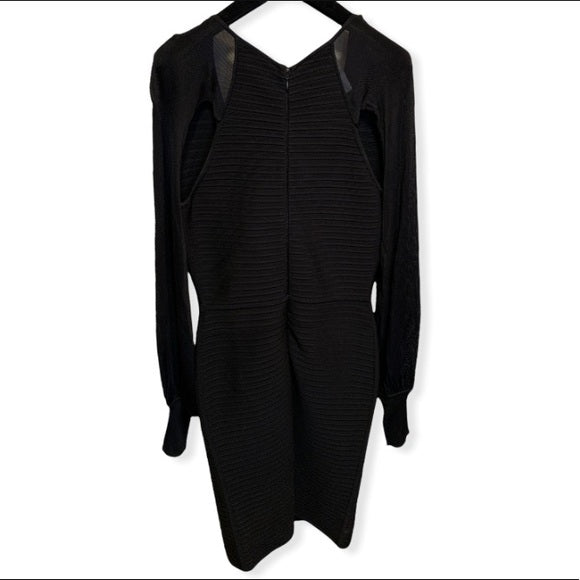 HERVE LEGER PARIS Bandage Mesh Cut-Out Long Sleeve Dress SMALL