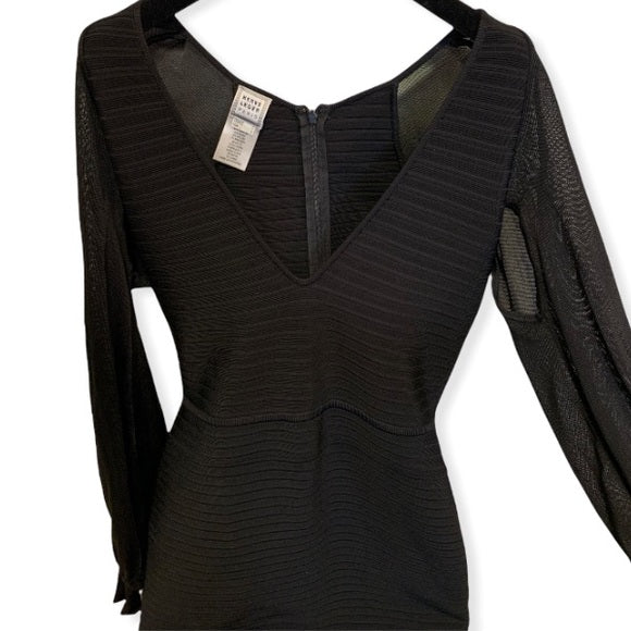 HERVE LEGER PARIS Bandage Mesh Cut-Out Long Sleeve Dress SMALL