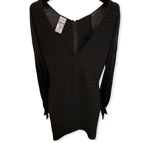HERVE LEGER PARIS Bandage Mesh Cut-Out Long Sleeve Dress SMALL