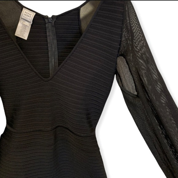 HERVE LEGER PARIS Bandage Mesh Cut-Out Long Sleeve Dress SMALL