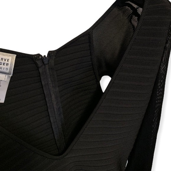 HERVE LEGER PARIS Bandage Mesh Cut-Out Long Sleeve Dress SMALL