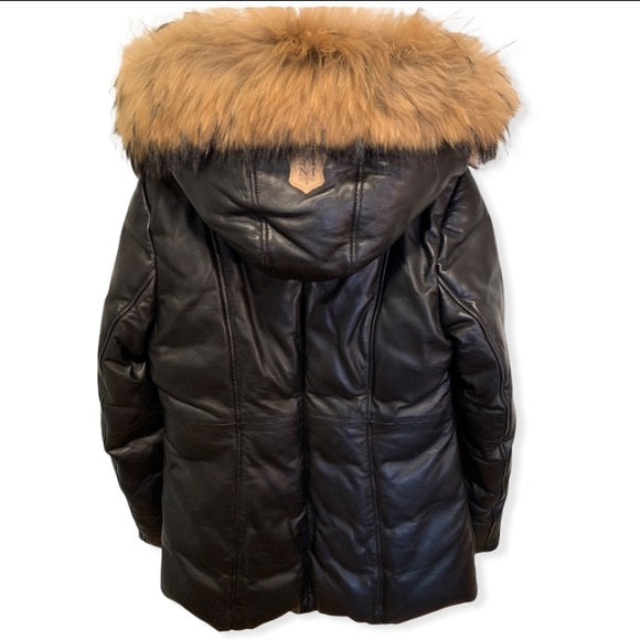 Mackage Ingrid Winter Down Black Leather Jacket Size: Large