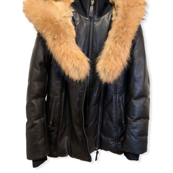 Mackage Ingrid Winter Down Black Leather Jacket Size: Large