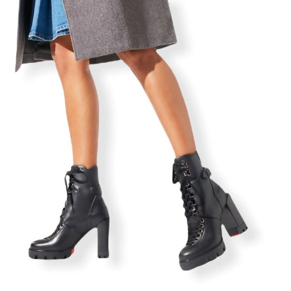 Christian Louboutin Macademia Calfskin Red Sole Biker Platform Booties