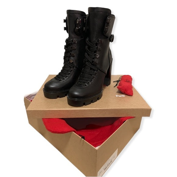 Christian Louboutin Macademia Calfskin Red Sole Biker Platform Booties