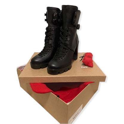 Christian Louboutin Macademia Calfskin Red Sole Biker Platform Booties