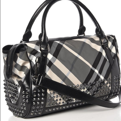 Burberry Nylon Beat Check Studded Medium Edenham Satchel Black - photo 2 of 14