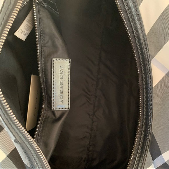 BURBERRY Nylon Beat Check Studded Medium Edenham Satchel Black