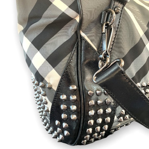 BURBERRY Nylon Beat Check Studded Medium Edenham Satchel Black