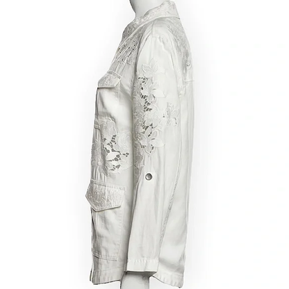 Alice + Olivia Three-Quarter Sleeve Embroidered White Button-Up Top - photo 3 of 7