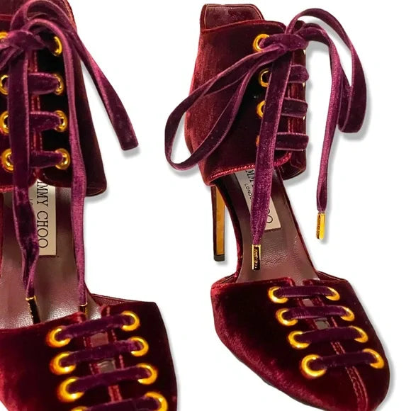 Jimmy Choo Velvet lace-up Tie Heels |Size:IT38|