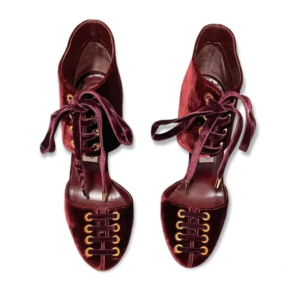 Jimmy Choo Velvet lace-up Tie Heels |Size:IT38|