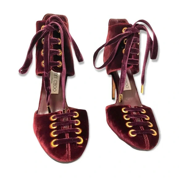 Jimmy Choo Velvet lace-up Tie Heels |Size:IT38|