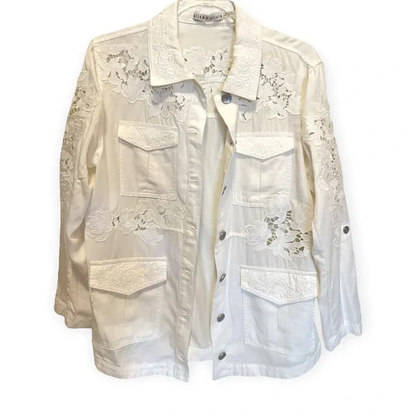 Alice + Olivia Three-Quarter Sleeve Embroidered White Button-Up Top - photo 7 of 7