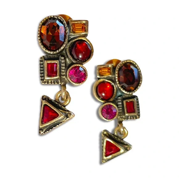 Vintage Clip-On Stunning Tones of Red Crystal Earrings