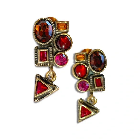 Vintage Clip-On Stunning Tones of Red Crystal Earrings